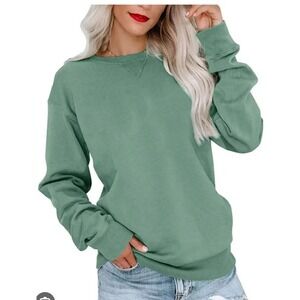 Moshu Womens Long Sleeve Plain Sweatshirt Tops Casual Baggy Crew Neck Pullover